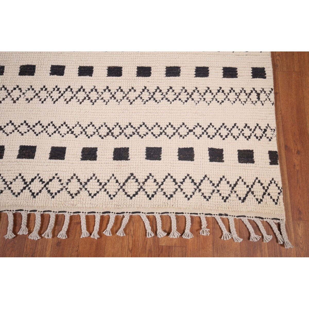 Trellis Geometric Ivory Moroccan Area Rug Hand-Knotted Wool Carpet - 7'7"x 10'9"