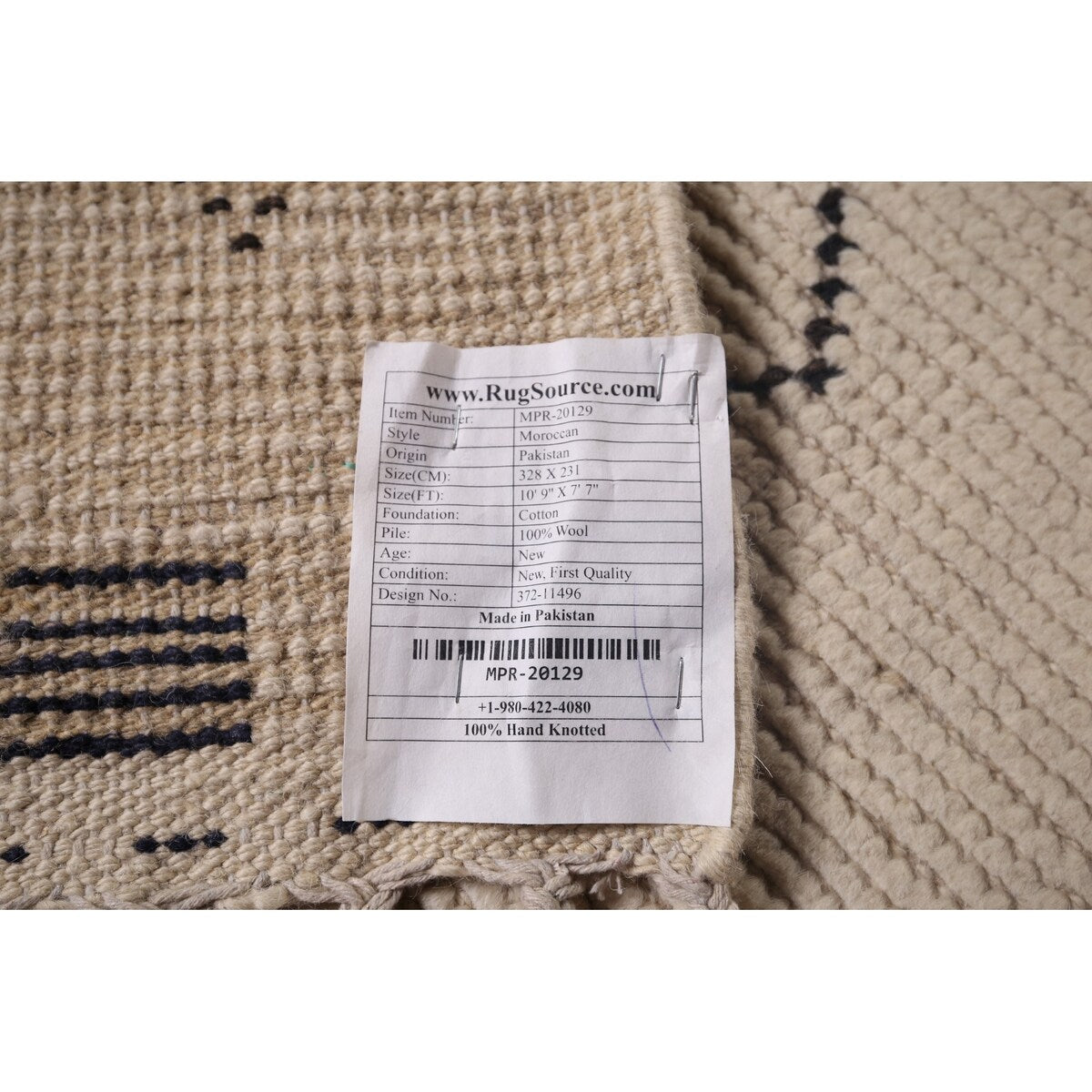 Trellis Geometric Ivory Moroccan Area Rug Hand-Knotted Wool Carpet - 7'7"x 10'9"