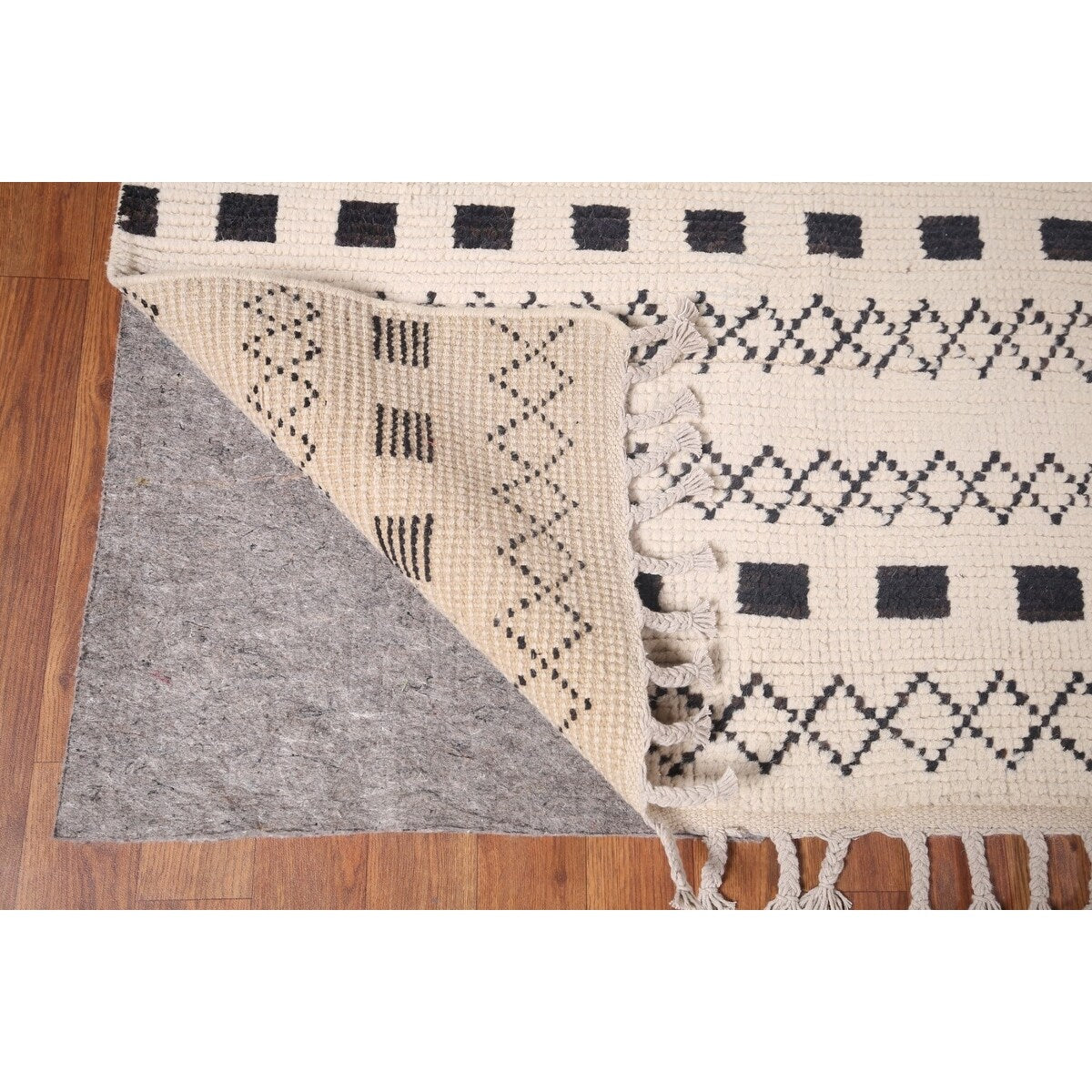 Trellis Geometric Ivory Moroccan Area Rug Hand-Knotted Wool Carpet - 7'7"x 10'9"