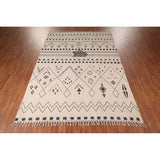 Trellis Geometric Ivory Moroccan Area Rug Hand-Knotted Wool Carpet - 7'7"x 10'9"