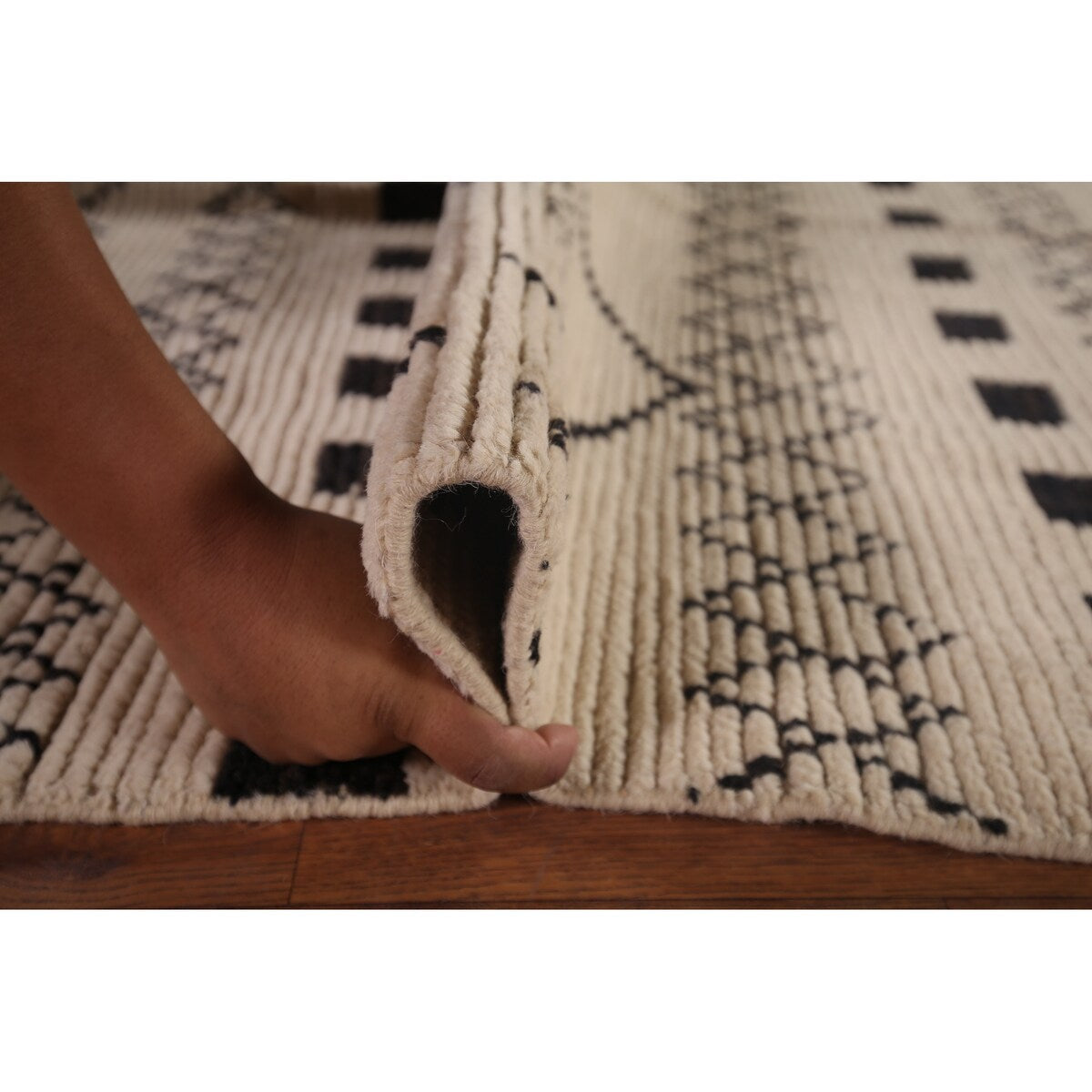 Trellis Geometric Ivory Moroccan Area Rug Hand-Knotted Wool Carpet - 7'7"x 10'9"