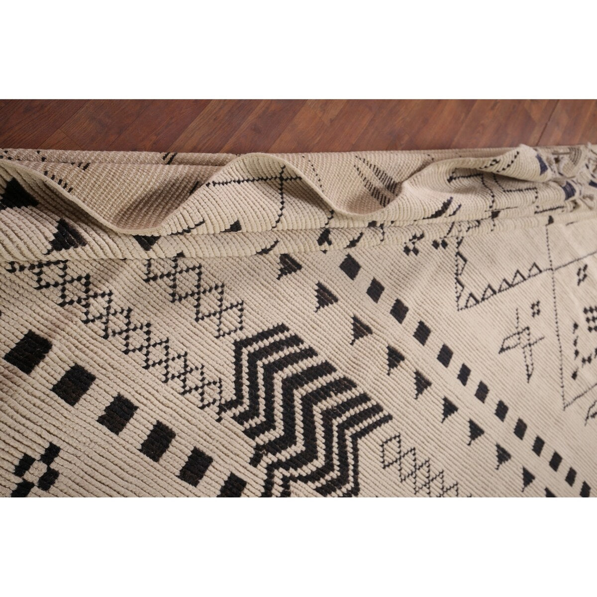 Trellis Geometric Ivory Moroccan Area Rug Hand-Knotted Wool Carpet - 7'7"x 10'9"