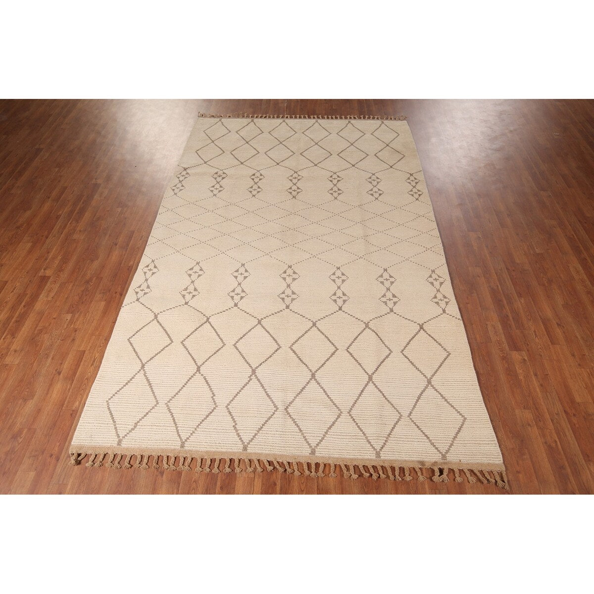 Trellis Ivory Moroccan Rug Hand-Knotted Beige Wool Carpet - 6'8"x 10'7"