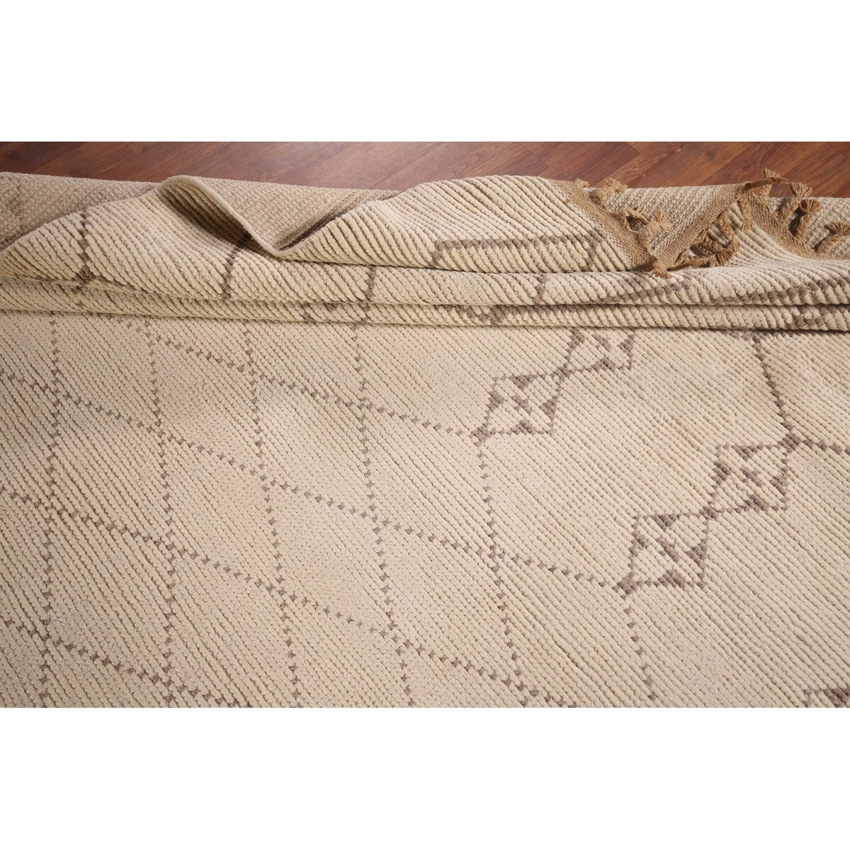 Trellis Ivory Moroccan Rug Hand-Knotted Beige Wool Carpet - 6'8"x 10'7"