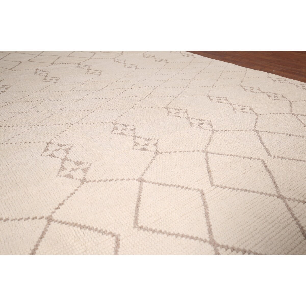 Trellis Ivory Moroccan Rug Hand-Knotted Beige Wool Carpet - 6'8"x 10'7"