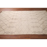 Trellis Ivory Moroccan Rug Hand-Knotted Beige Wool Carpet - 6'8"x 10'7"