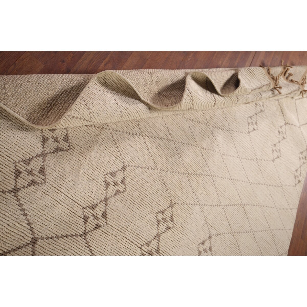 Trellis Ivory Moroccan Rug Hand-Knotted Beige Wool Carpet - 6'8"x 10'7"