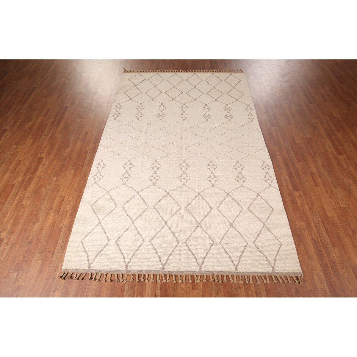 Trellis Ivory Moroccan Rug Hand-Knotted Beige Wool Carpet - 6'8"x 10'7"