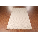 Trellis Ivory Moroccan Rug Hand-Knotted Beige Wool Carpet - 6'8"x 10'7"