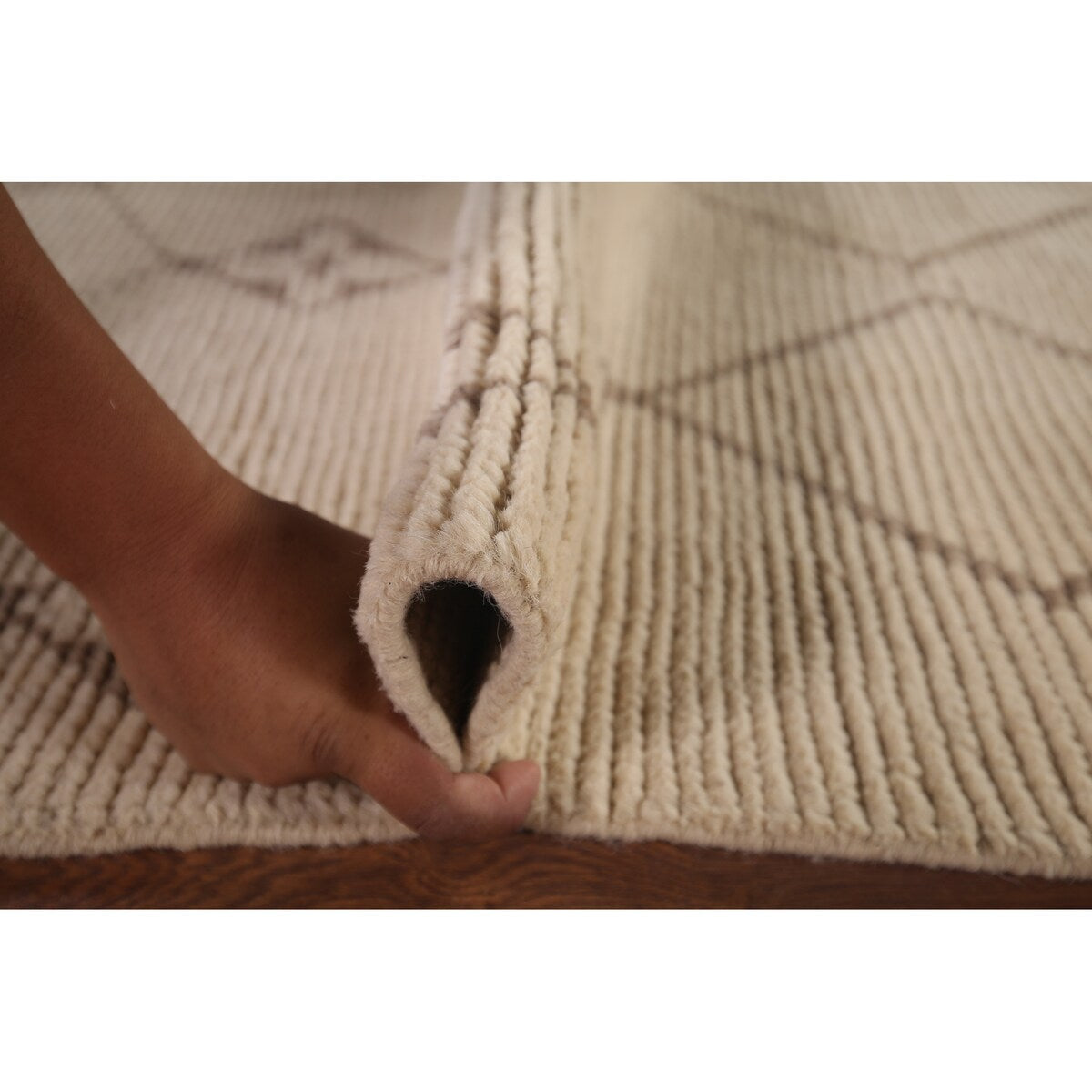 Trellis Ivory Moroccan Rug Hand-Knotted Beige Wool Carpet - 6'8"x 10'7"