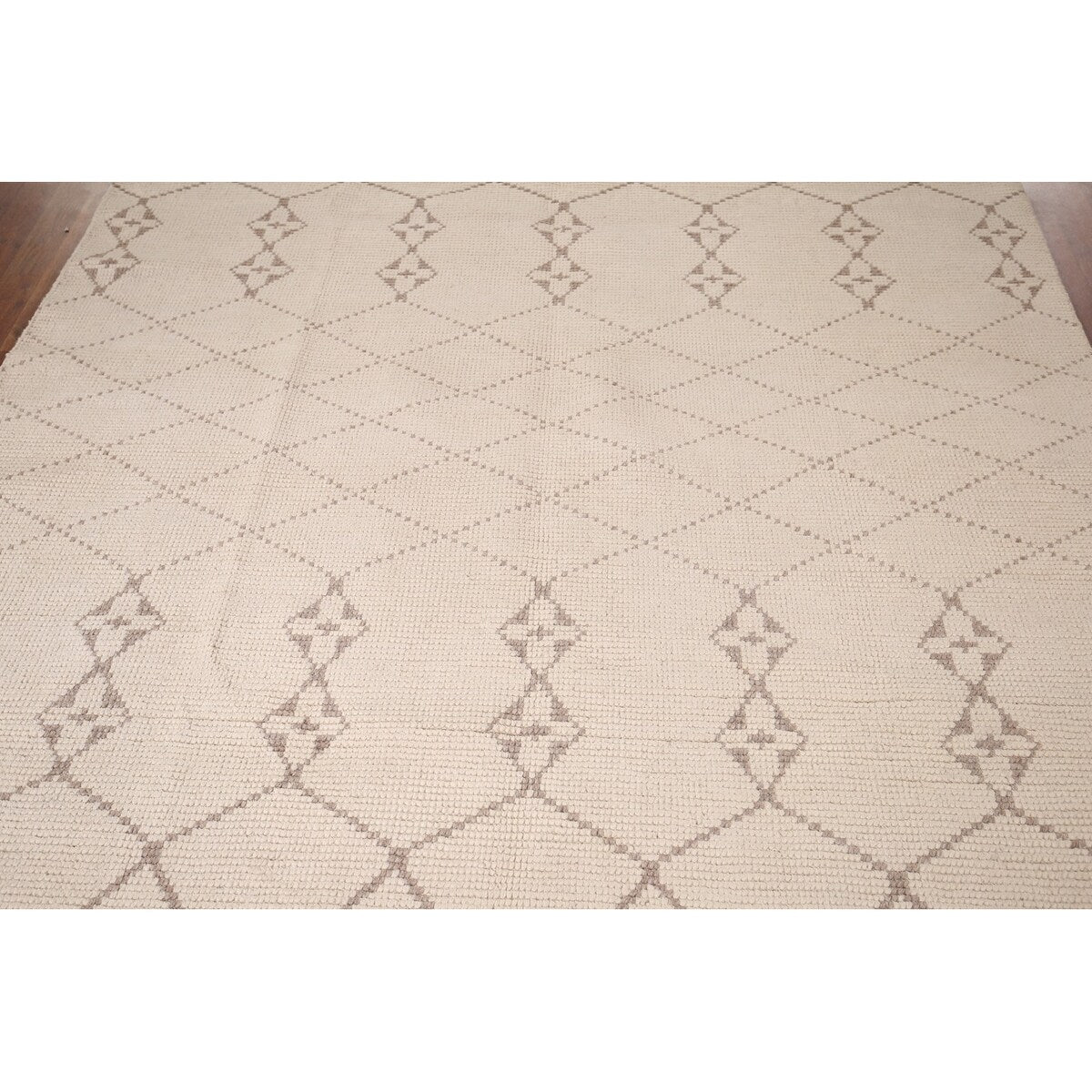 Trellis Ivory Moroccan Rug Hand-Knotted Beige Wool Carpet - 6'8"x 10'7"
