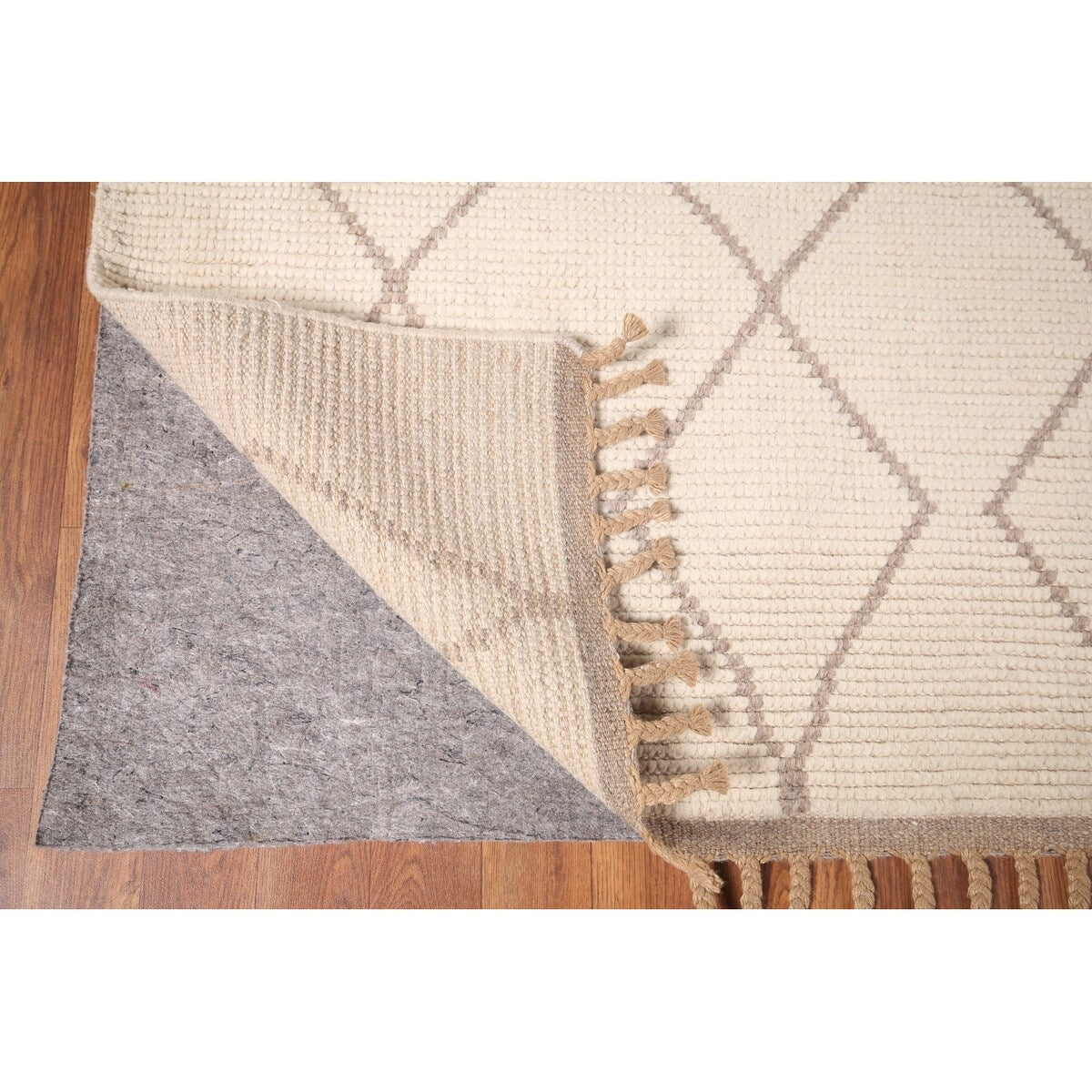 Trellis Ivory Moroccan Rug Hand-Knotted Beige Wool Carpet - 6'8"x 10'7"