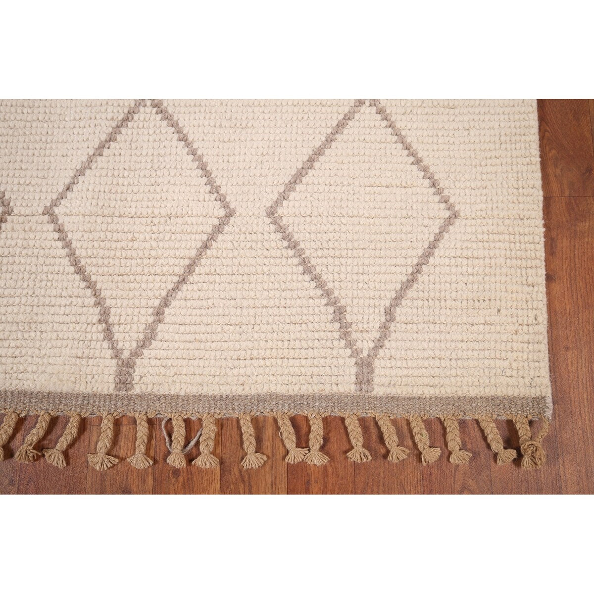Trellis Ivory Moroccan Rug Hand-Knotted Beige Wool Carpet - 6'8"x 10'7"