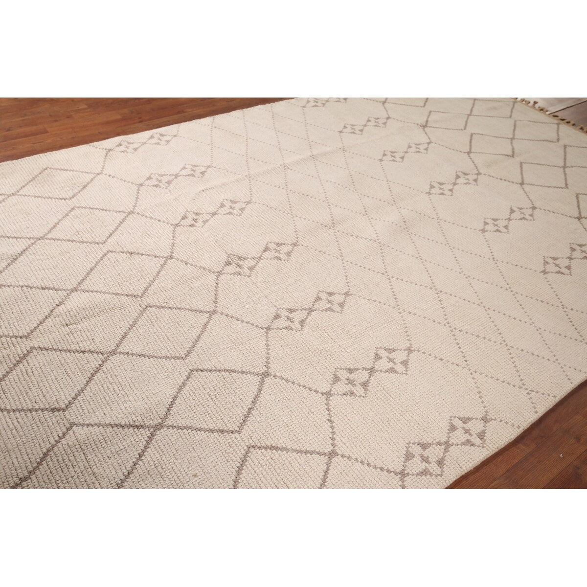Trellis Ivory Moroccan Rug Hand-Knotted Beige Wool Carpet - 6'8"x 10'7"