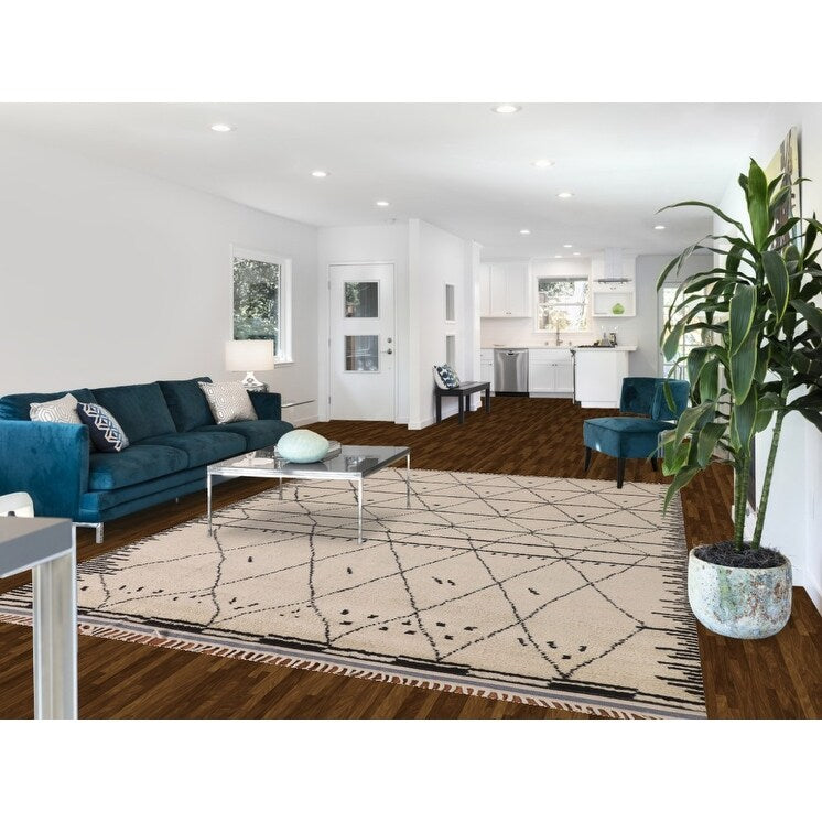 Trellis Moroccan Style Area Rug Hand-Knotted Wool Carpet - 7'10" x 10'3"