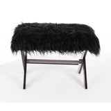 Benzara Trendy Black Acrylic Fur Wood Foot Stool