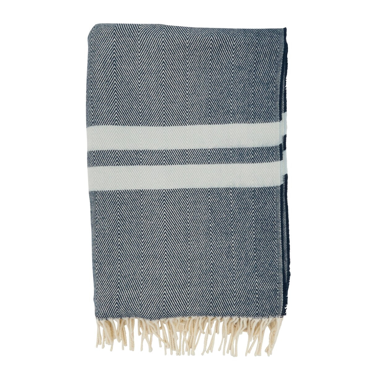 Trendy Stripe and Herringbone Fringed Throw