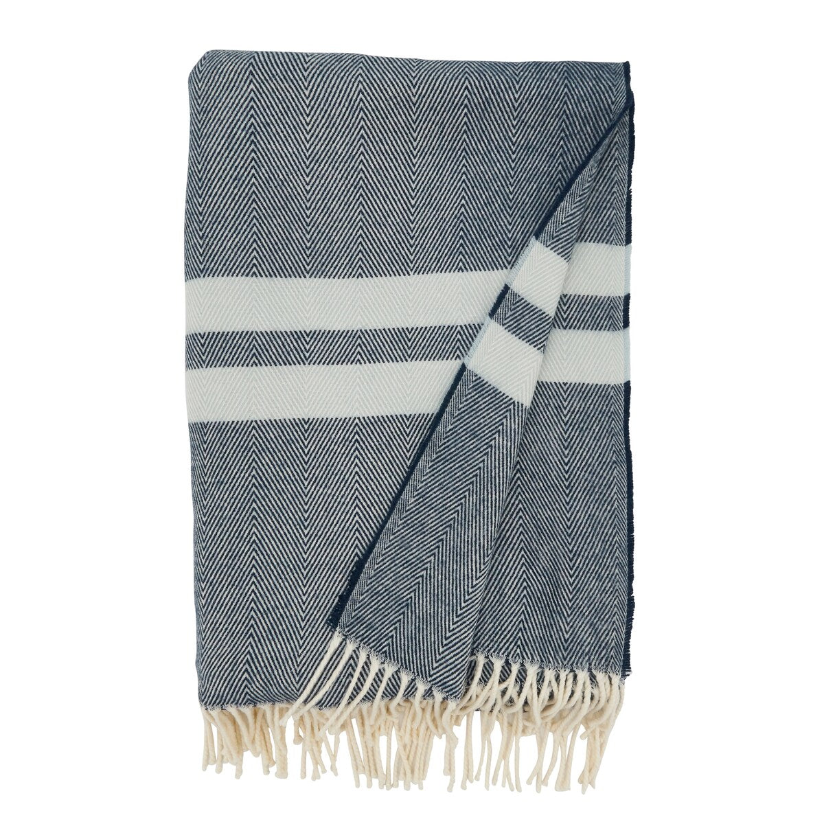 Trendy Stripe and Herringbone Fringed Throw
