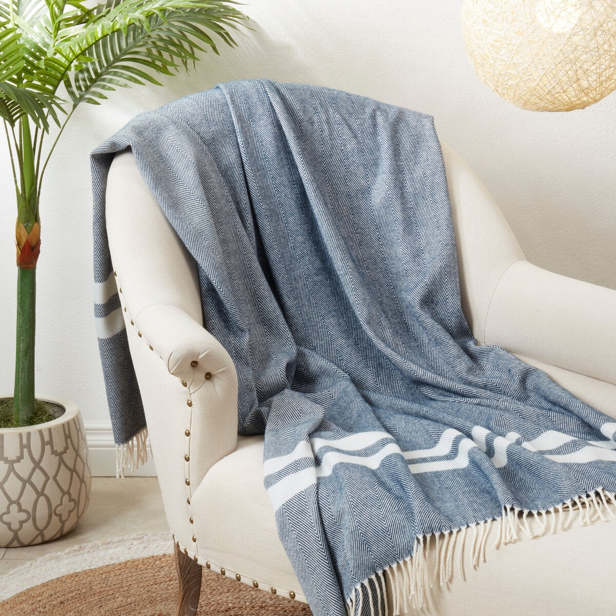Trendy Stripe and Herringbone Fringed Throw
