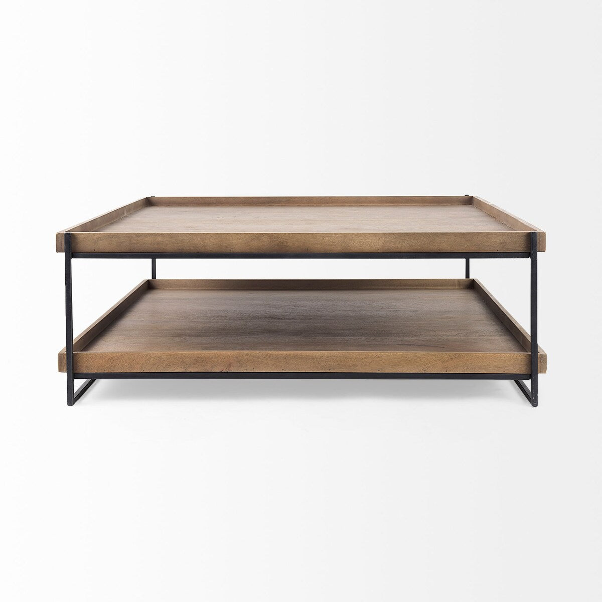 Trey Medium Brown Solid Wood w/Black Metal Frame Two-Tier Coffee Table - 48.0L x 46.0W x 17.0H