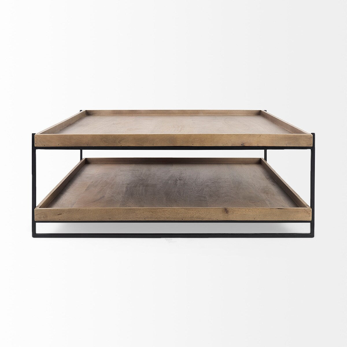 Trey Medium Brown Solid Wood w/Black Metal Frame Two-Tier Coffee Table - 48.0L x 46.0W x 17.0H
