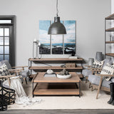 Trey Medium Brown Solid Wood w/Black Metal Frame Two-Tier Coffee Table - 48.0L x 46.0W x 17.0H