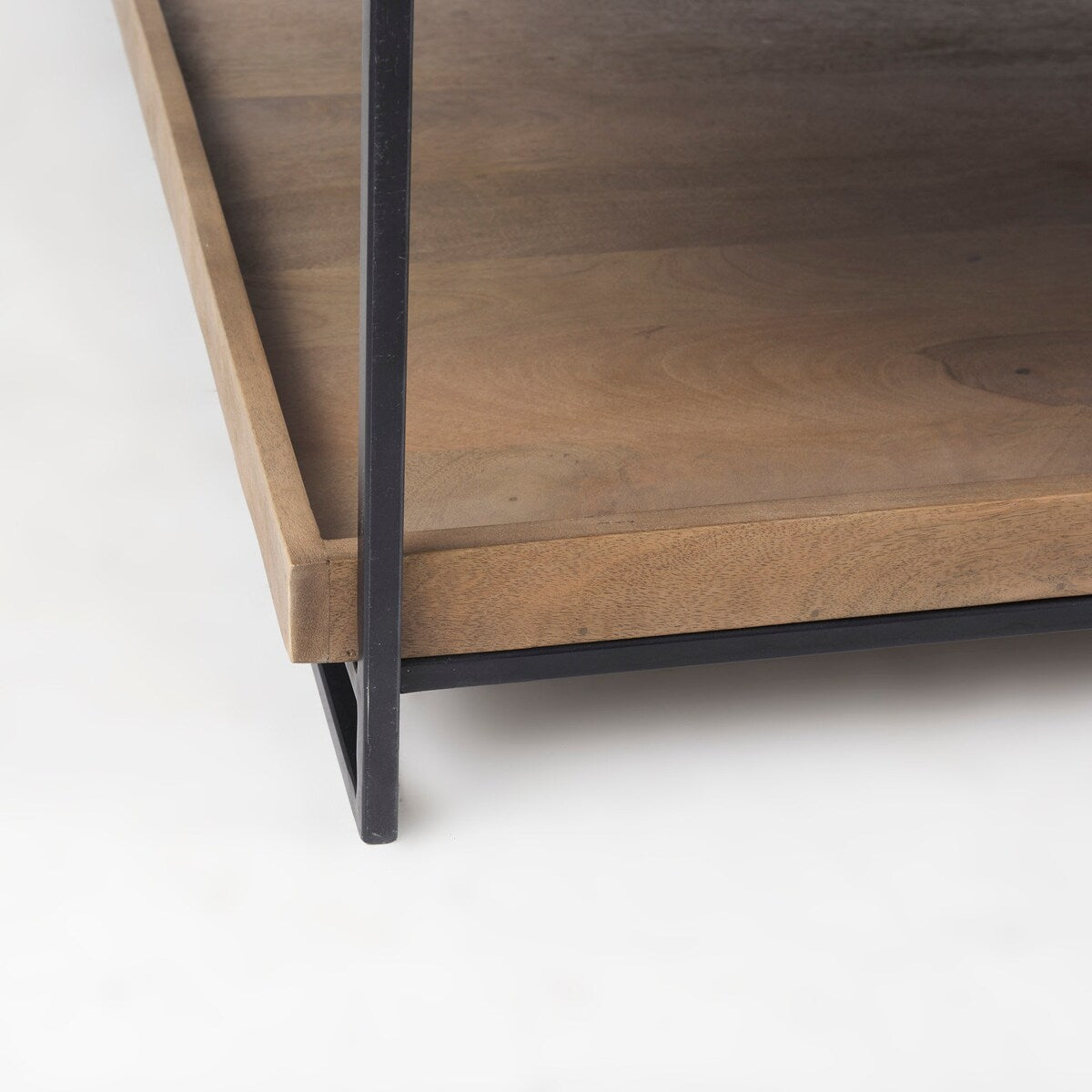 Trey Medium Brown Solid Wood w/Black Metal Frame Two-Tier Coffee Table - 48.0L x 46.0W x 17.0H