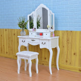 Tri-fold Mirror Dresser with Dressing Stool - N/A