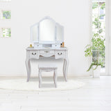 Tri-fold Mirror Dresser with Dressing Stool - N/A