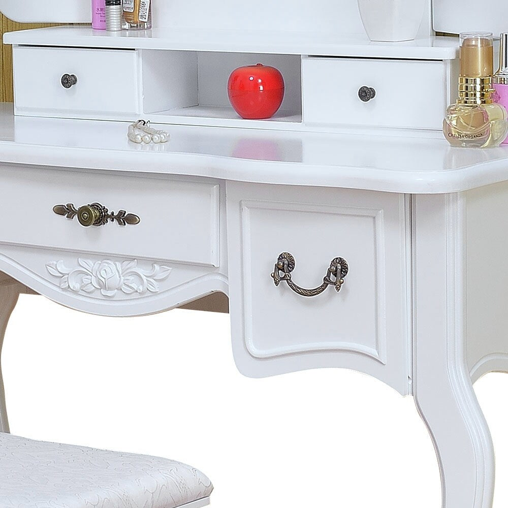 Tri-fold Mirror Dresser with Dressing Stool - N/A
