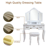 Tri-fold Mirror Dresser with Dressing Stool - N/A