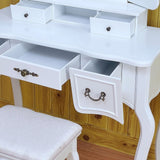 Tri-fold Mirror Dresser with Dressing Stool - N/A