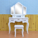 Tri-fold Mirror Dresser with Dressing Stool - N/A