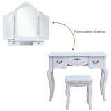 Tri-fold Mirror Dresser with Dressing Stool - N/A