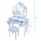 Tri-fold Mirror Dresser with Dressing Stool - N/A