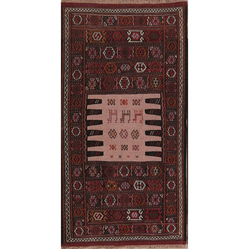Tribal Animals Kilim Sumak Hand Woven Woolen Persian Carpet Rug - 6'1" x 3'3" runner