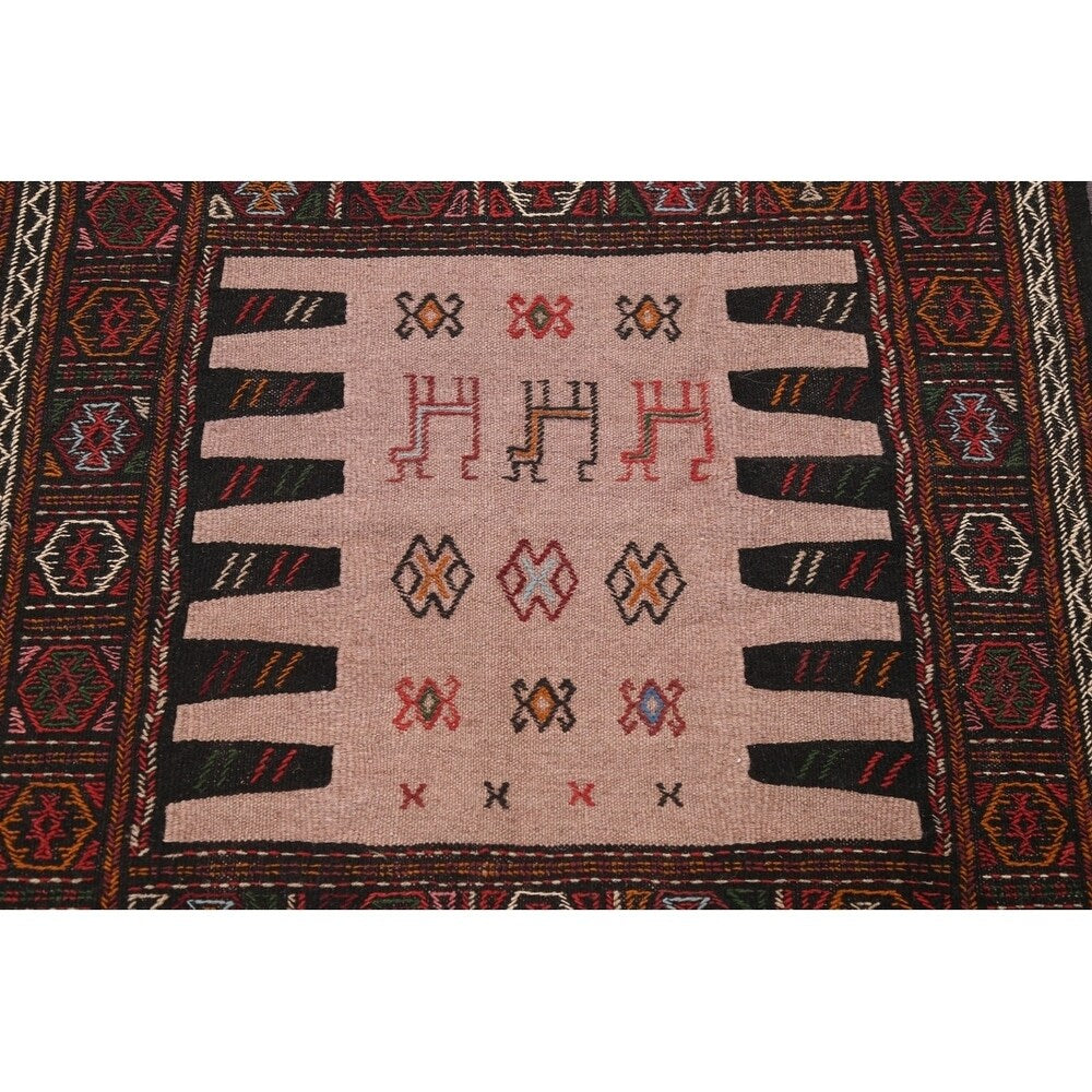 Tribal Animals Kilim Sumak Hand Woven Woolen Persian Carpet Rug - 6'1" x 3'3" runner