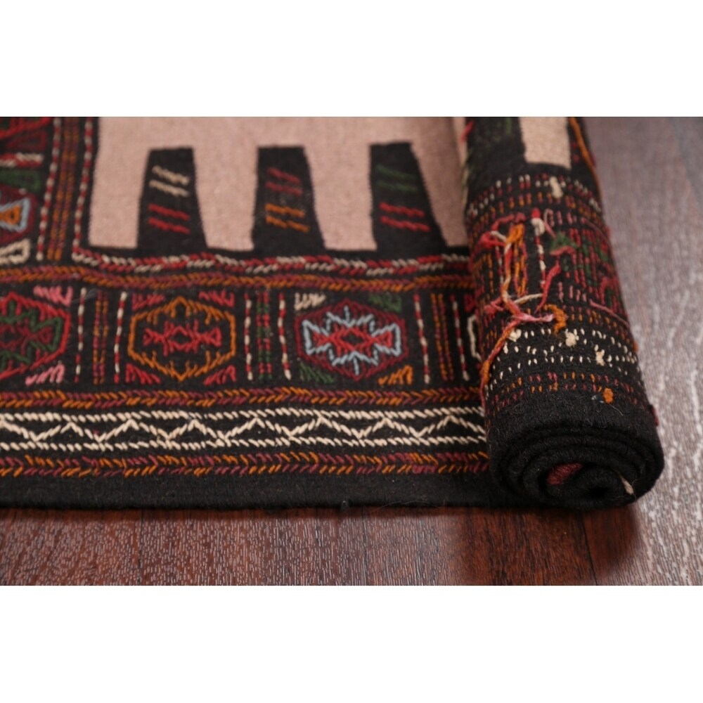 Tribal Animals Kilim Sumak Hand Woven Woolen Persian Carpet Rug - 6'1" x 3'3" runner