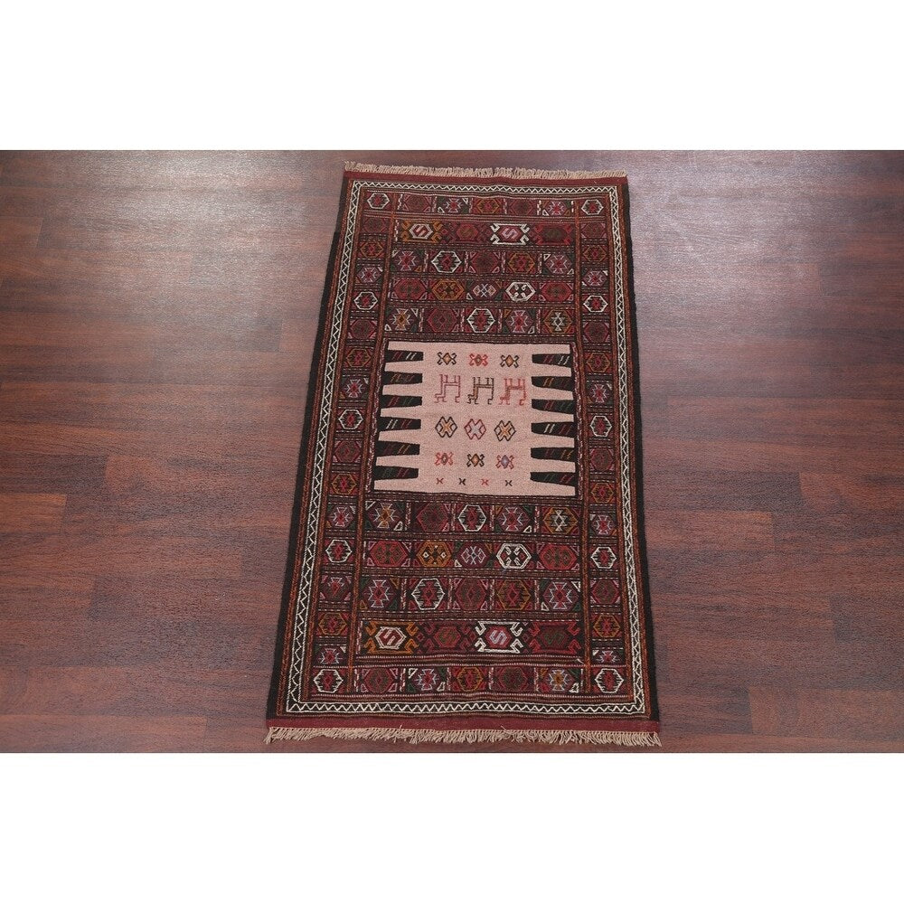 Tribal Animals Kilim Sumak Hand Woven Woolen Persian Carpet Rug - 6'1" x 3'3" runner