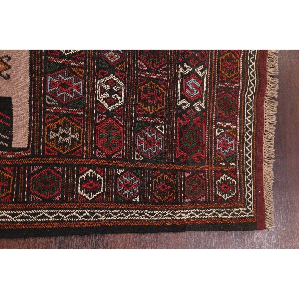Tribal Animals Kilim Sumak Hand Woven Woolen Persian Carpet Rug - 6'1" x 3'3" runner