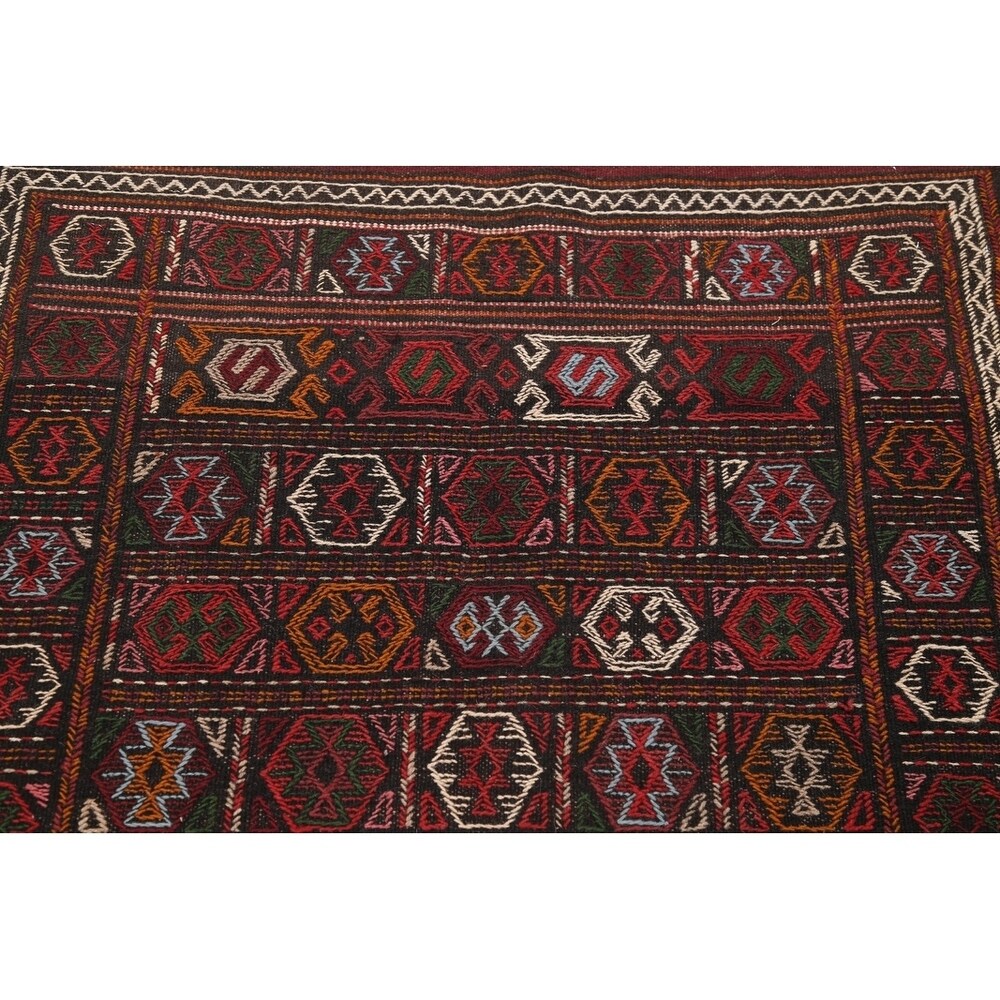 Tribal Animals Kilim Sumak Hand Woven Woolen Persian Carpet Rug - 6'1" x 3'3" runner