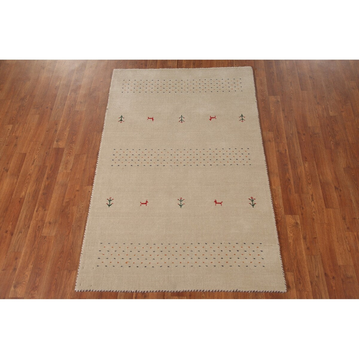 Tribal Beige Gabbeh Oriental Accent Rug Handmade Wool Carpet - 3'8"x 5'9"