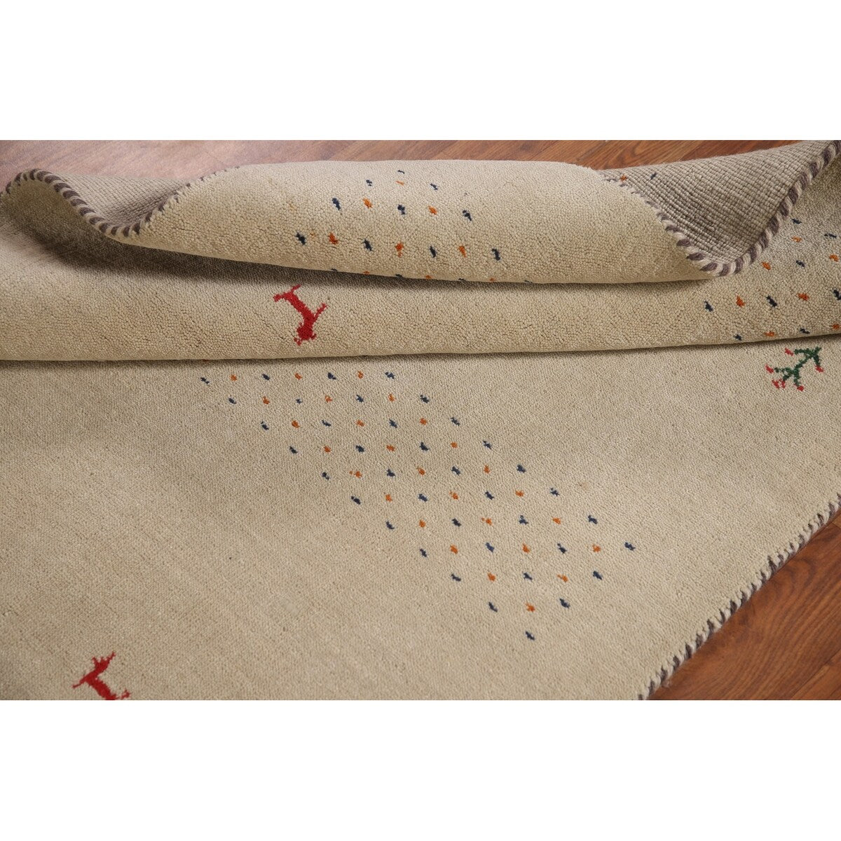 Tribal Beige Gabbeh Oriental Accent Rug Handmade Wool Carpet - 3'8"x 5'9"