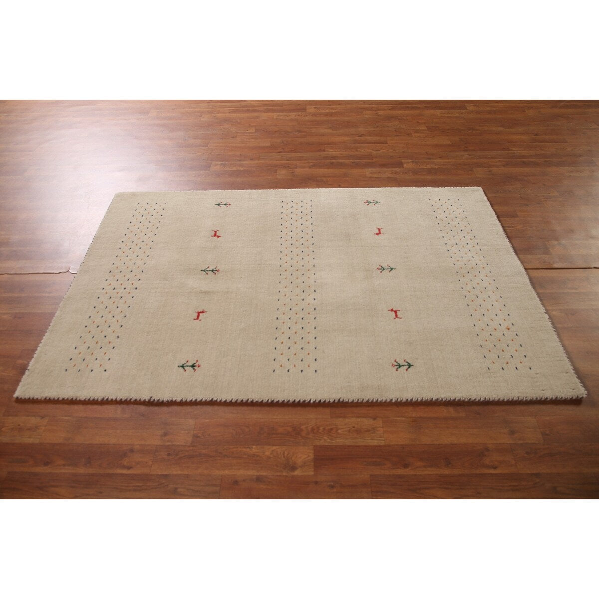 Tribal Beige Gabbeh Oriental Accent Rug Handmade Wool Carpet - 3'8"x 5'9"