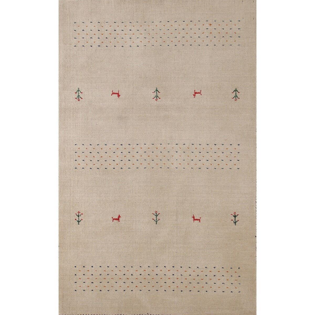 Tribal Beige Gabbeh Oriental Accent Rug Handmade Wool Carpet - 3'8"x 5'9"