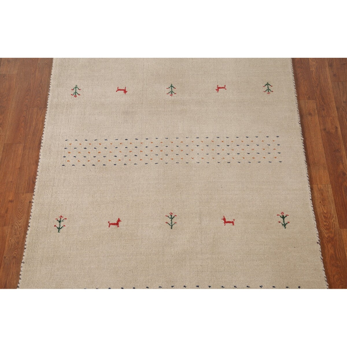 Tribal Beige Gabbeh Oriental Accent Rug Handmade Wool Carpet - 3'8"x 5'9"