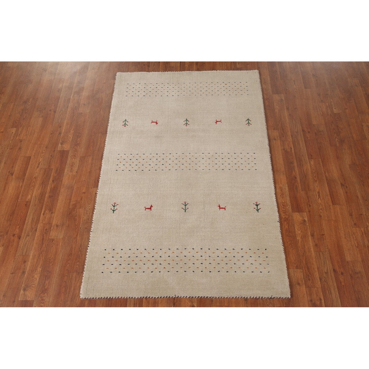 Tribal Beige Gabbeh Oriental Accent Rug Handmade Wool Carpet - 3'8"x 5'9"