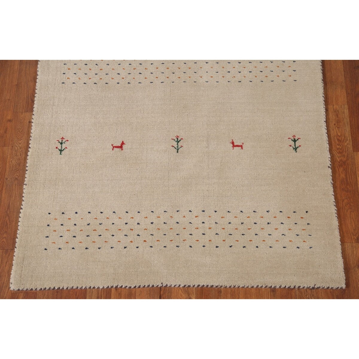 Tribal Beige Gabbeh Oriental Accent Rug Handmade Wool Carpet - 3'8"x 5'9"