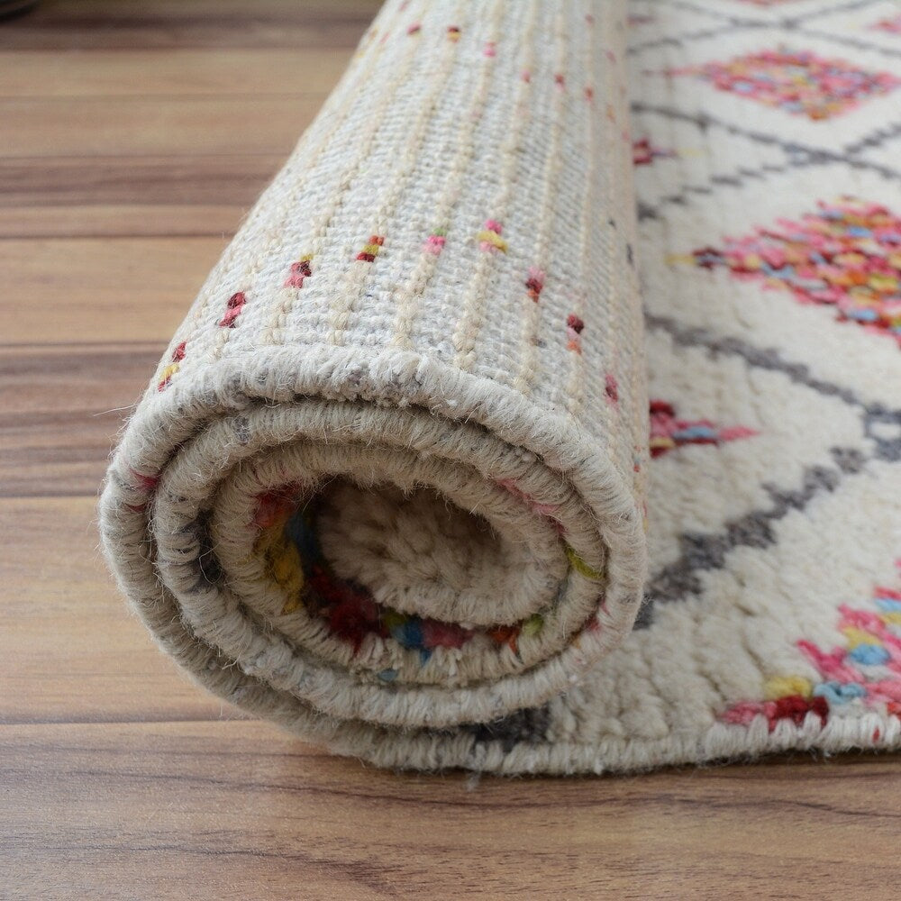 Tribal Diamond Contemporary Moroccan Oriental Area Rug Hand-Knotted - 4'11" x 8'3"