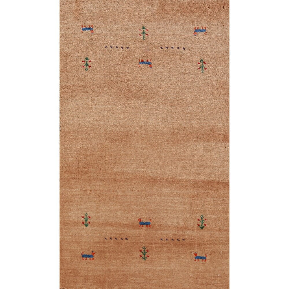 Tribal Gabbeh Indian Accent Foyer Rug Handmade Brown Wool Carpet - 2'1"x 3'10"